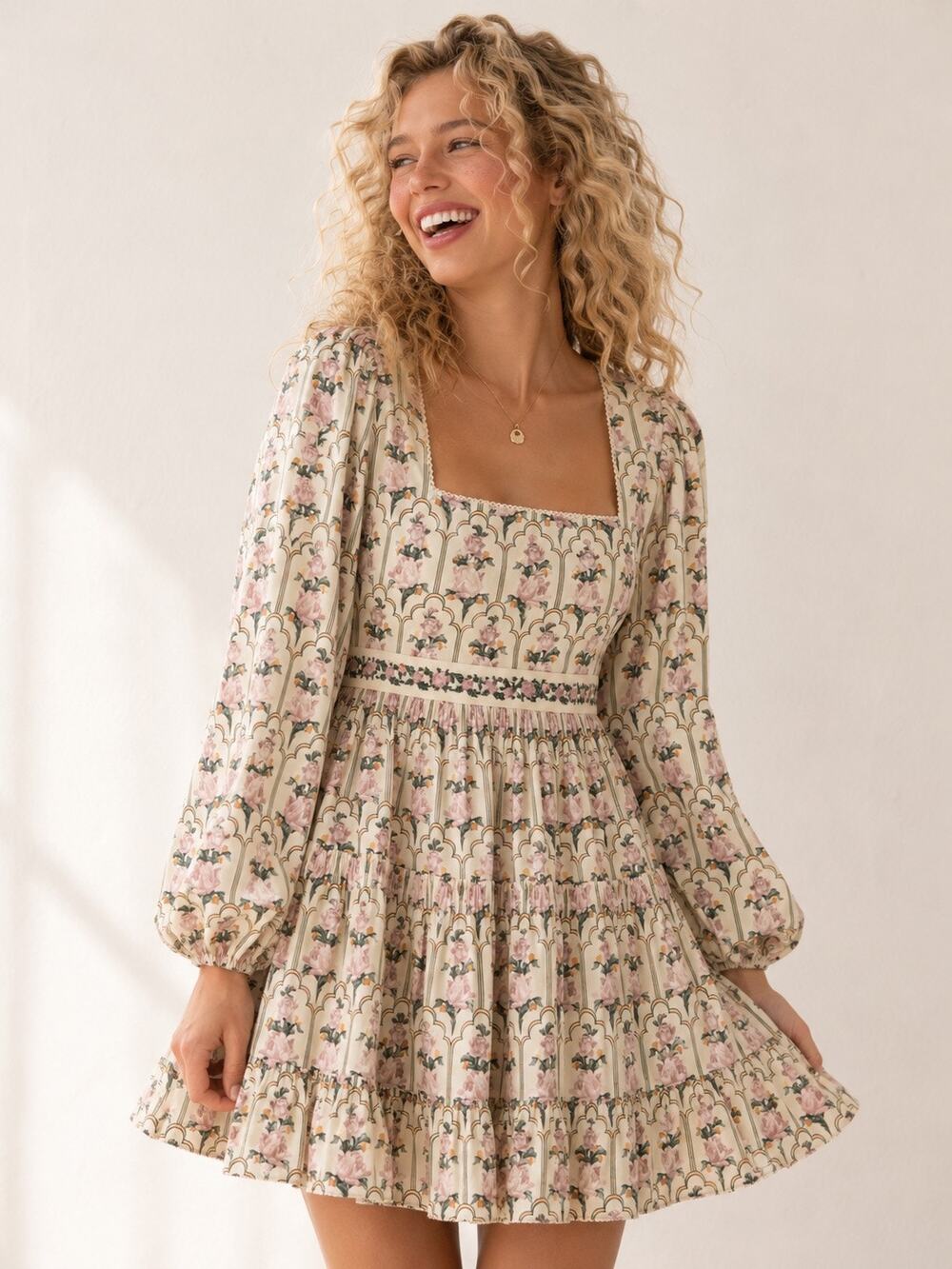 Agua by Agua Bendita Avena Large Peonia Aurora Mini Dress Cotton